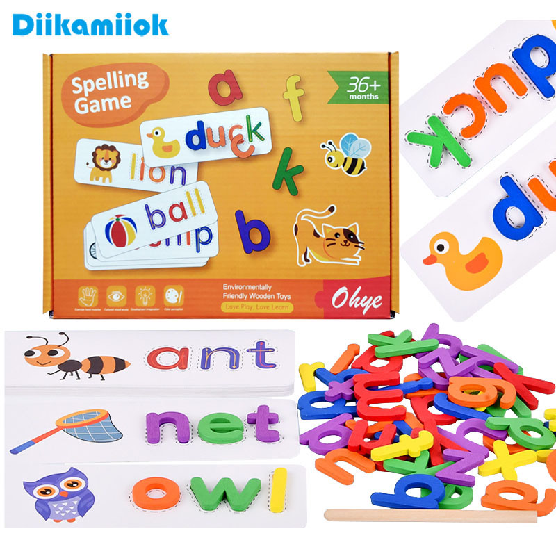 Kids Educational Games Learn English - 52pcs English Alphabet Spelling Word Wooden