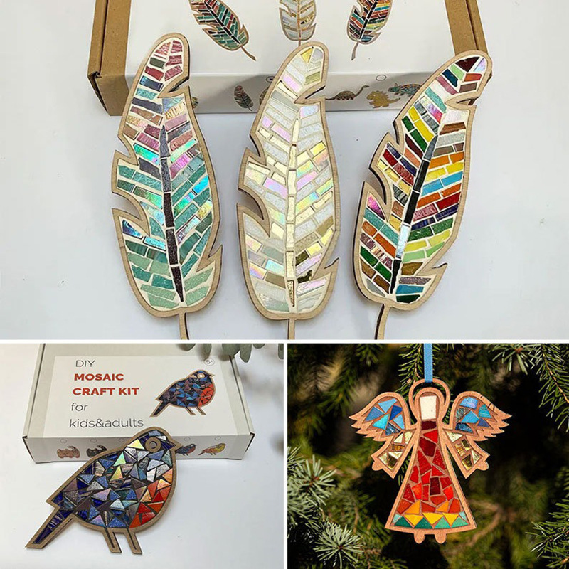 Kids Education Product - DIY Mosaic Coaster Colored Feathers Kits